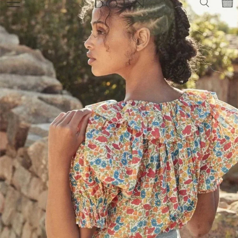 Doen Multicolor Floral Puff-Sleeve Blouse